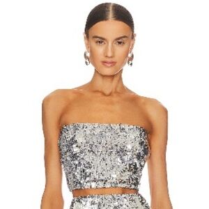 Sprwmn Silver Sequined Tube Top